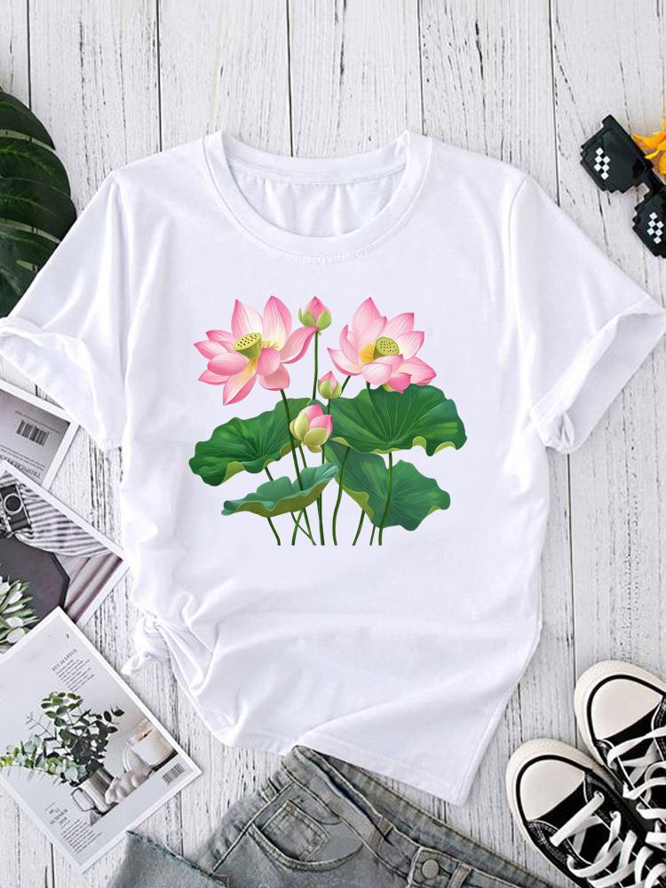 (Asian Size) Women's Clothing T watercolor cute love Graphic Female Top O-neck Tee Fashion Print Casual Short Sleeve T-shirts