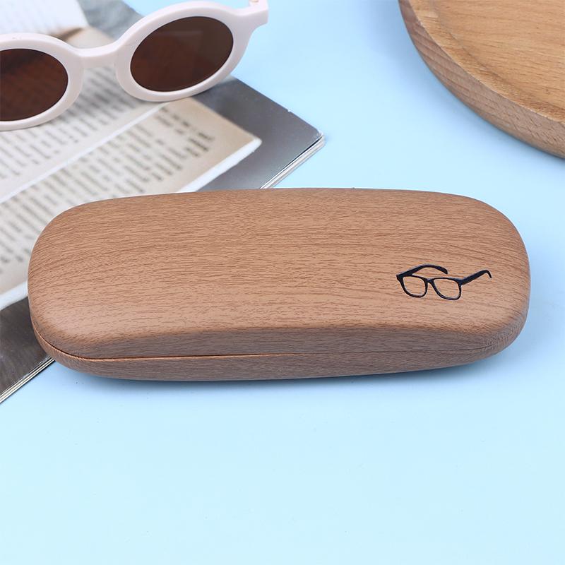 1Pc Pu Leather Eyeglass Box Wood Grain Hard Kit Holder Metal Reading Glasses Case For Men And Women Pu Leather Eyeglass Box