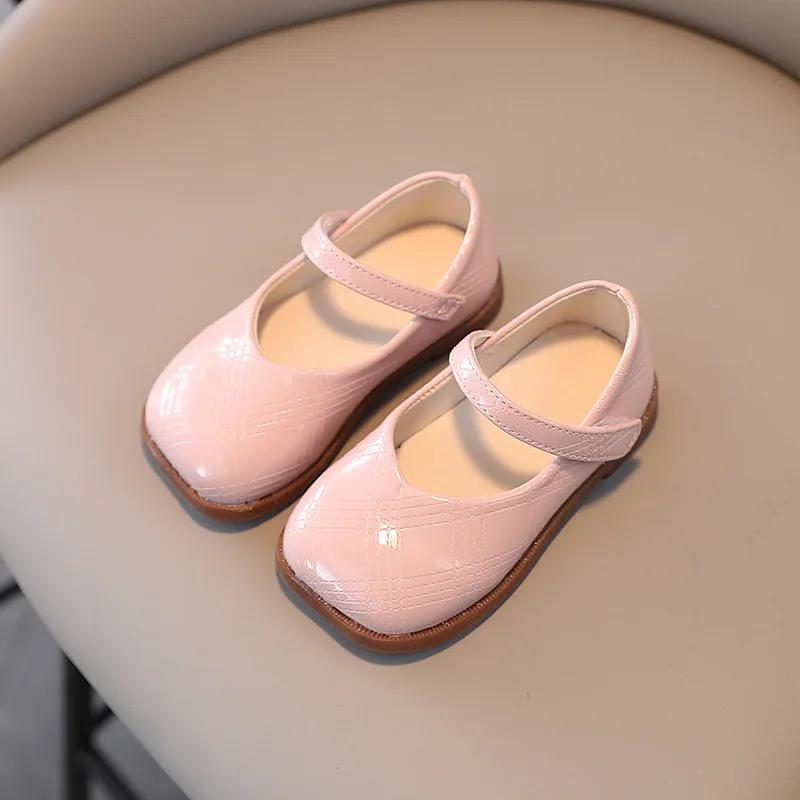 

Simple Design School Shoes for Kids Stripes Patent Leather Children Shoes Girls Plaid Mary Janes Toddler Leather Shoes G12164 21 розовый
