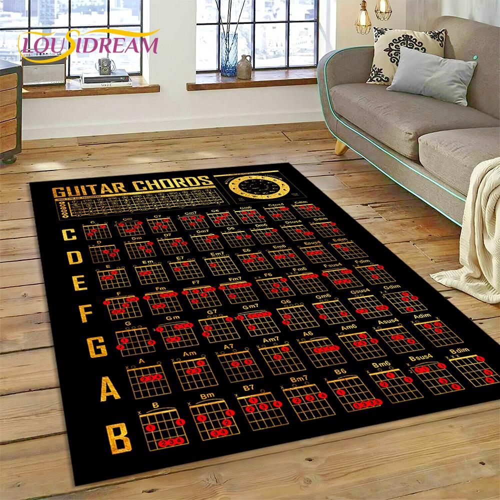 3D Guitar Chords Theory Chart Music Rug Carpet for Living Room Bedroom Home Decor,Floor Mat Non-slip Decoration for Sofa Doormat