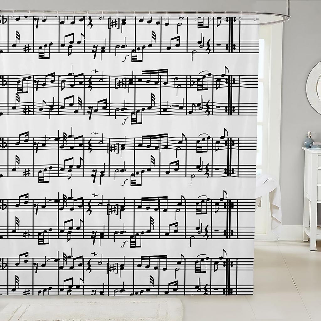 Music Shower Curtain Musical Notes Modern Romantic Art Elegant Polyester Fabric Bathroom Decor Curtains With Hooks