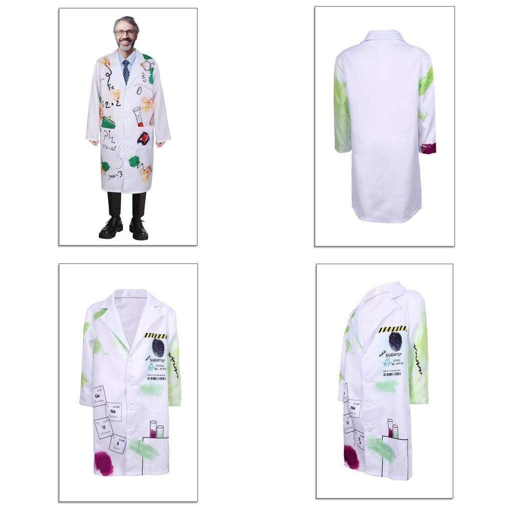 Set costum de om de știință nebun de Halloween cu material din poliester pentru copii și adulți