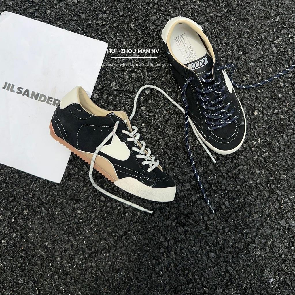 Cowhide retro German training shoes women's 2025 autumn and winter round head lace-up versatile casual sports shoes increase the star small dirty shoe