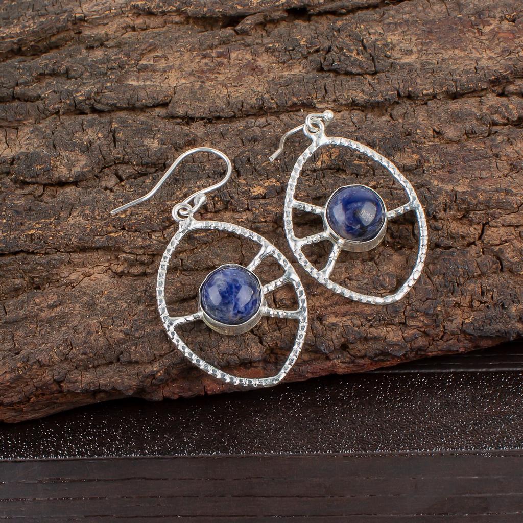 Natural Sodalite Gemstone 925 Sterling Silver Jewelry Handcrafted Earrings 2.00" EE-52-23