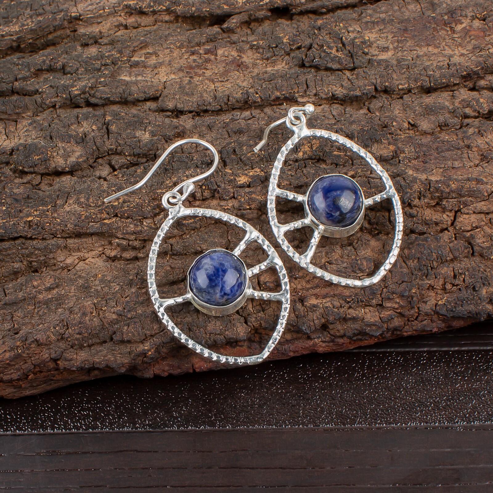 

Натуральный камень содалит, серебро 925 пробы, ювелирные изделия ручной работы, серьги 2,00 EE-52-23