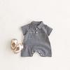 New Boys' Plaid Romper, Newborn Summer Pure Cotton Short-Sleeve Shirt, Baby Onesie, Thin Style