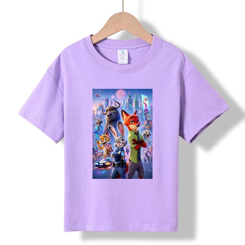 

XH58 MINISO 2026 Summer New Printed Cotton Round Neck T-shirt for Children Aged 1-16, Boys and Girls 150 фіолетовий