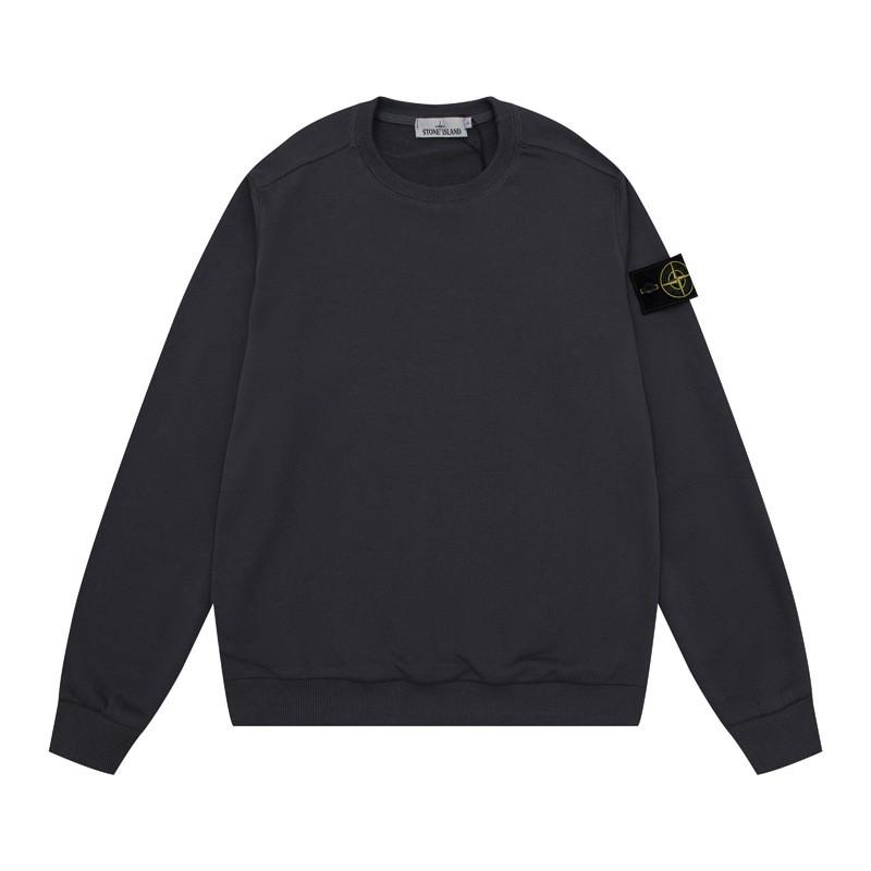 STONE Classic Solid Color Crewneck Sweatshirt Men Women Casual Long Sleeve Pullover With Badge Loose Fit Teenagers
