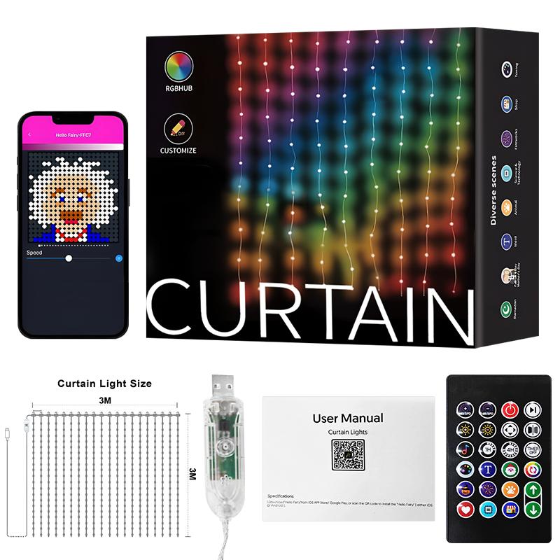 800LEDs Smart Curtain Lights Bluetooth App LED String RGB Fairy Lights DIY Music Change Display for Window Bedroom Decoration
