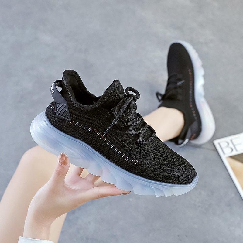 

Women Mesh Breathable Coconut Sneakers Fly Knit Jelly Sole Elastic Casual Sports Shoes 35 чёрный