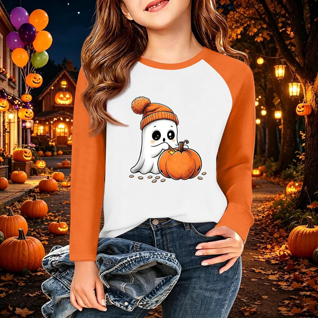 Kids' Halloween Printed Long Sleeve Neck T-Shirt for Casual Wear