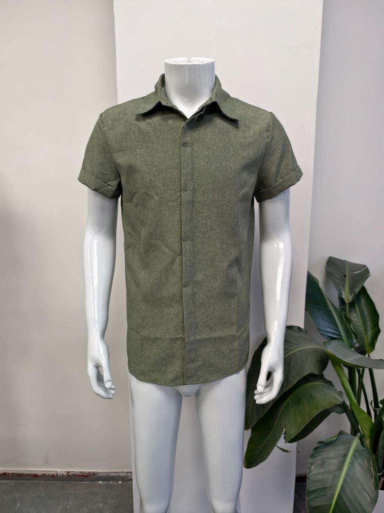 2025 Men's Plus Size Loose Cotton Linen Short-sleeve Solid Beach Shirt