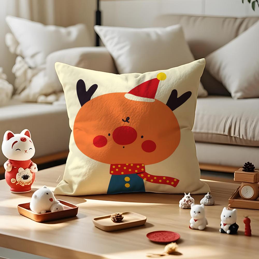 

Christmas Illustrations Pillow Case Antidustmite Pillowcase Invisible Zipper Silky Short Plush Sofa Cushion Cover 30X30cm