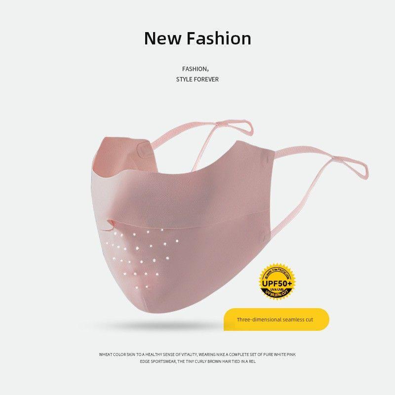 

Sun Protection Mask Full Face UV Protection Female Summer Neck Protection Ice Silk Breathable Cycling Face Cover Veil Mask Facekini No trace mask-leather powder