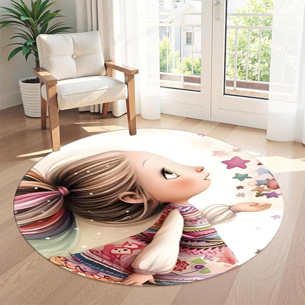 Girl Round Area Rug Suitable for Study Room Playrooms Bedrooms Foyer Antislip Round Carpet Decorate Offices Gift for Festivals