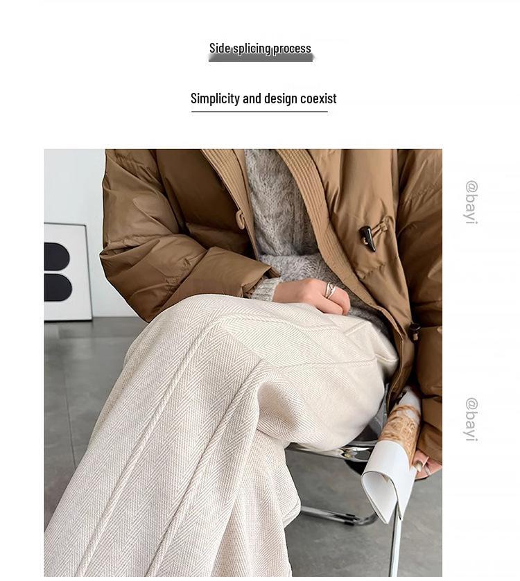 2025 Winter Women's Merino Wool Wide-Leg Velvet Pants - Petite, Thickened, Slim-Fit, Straight-Leg Design