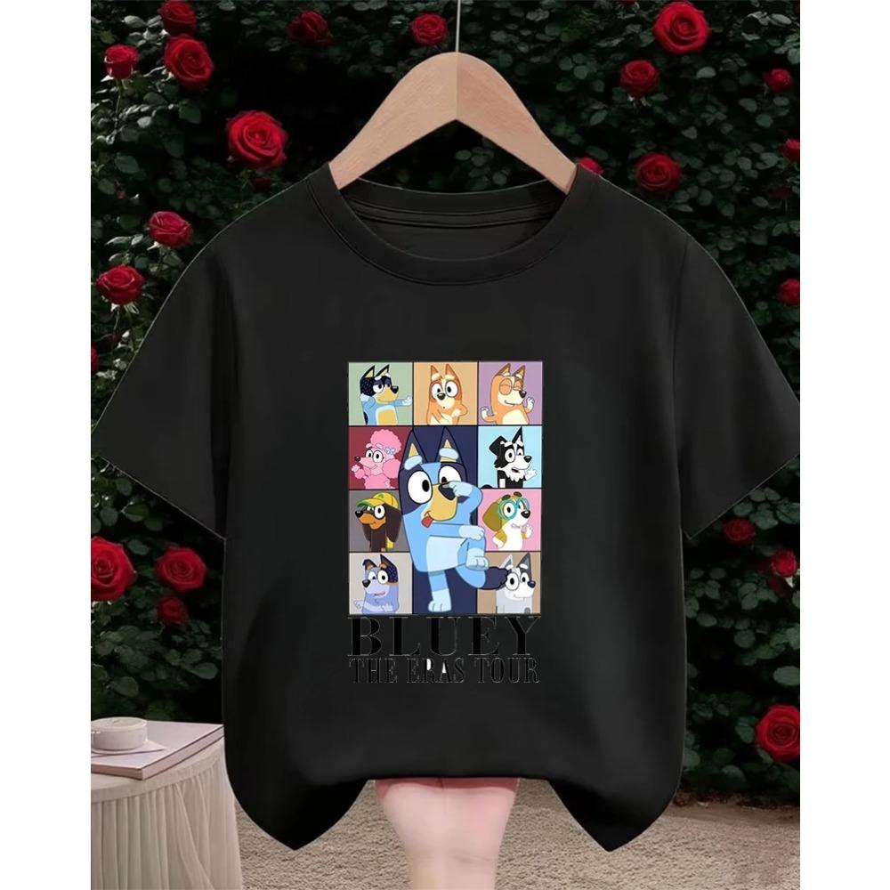 Popular Cartoon Children Tee Bluey Street Fashion For Boys Girls Summer Lightweight Casual Wear 3-14Y