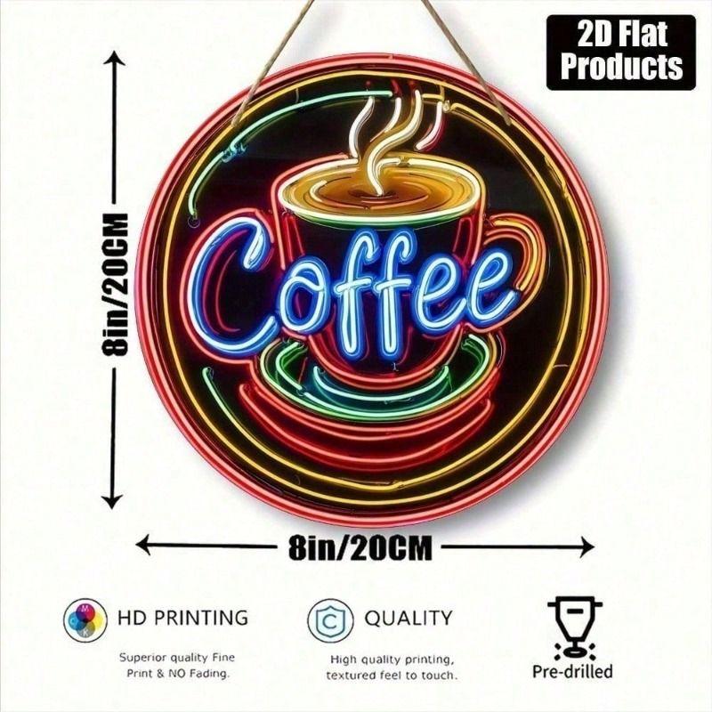 Vintage Metal Poster Wall Art Coffee Decor Round Wood Style Flat Print