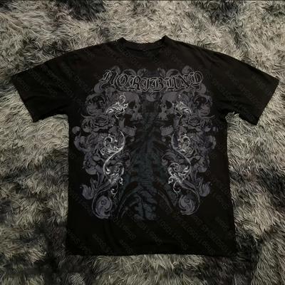 Klassisches Y2K Gothic Stil T-Shirt Druck Oversize T-Shirt High Street Shirts Gothic Rundhals Baumwoll Tops Neu Unisex Damen T-Shirt