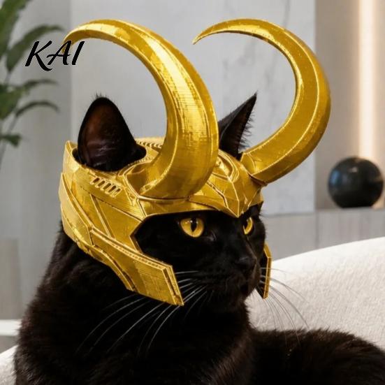 Cosplay Pet Headwear Cat Horn Crown Helmet, Golden Headpiece, with Ear Holes, Photo Props Funny Helmet for Halloween Theme Parties Costume Accessories