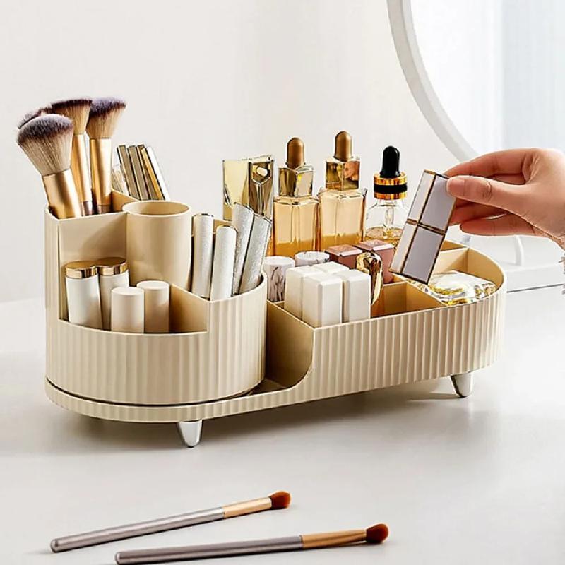 Support de Rangement Cosmétique avec Base Rotative et Compartiments Divisés pour Boîte de Rangement Cosmétique, pour Rouge à Lèvres, Boîte de Rangement pour Soins de la Peau