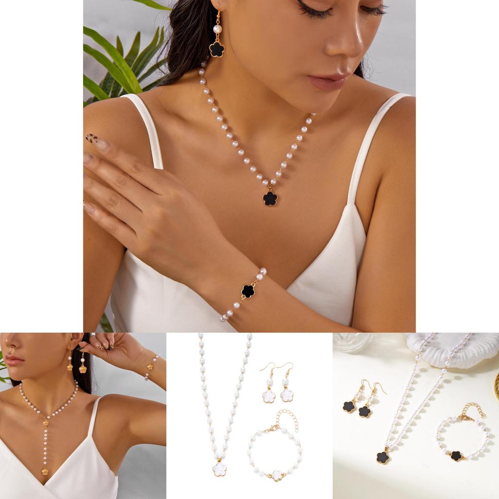 Elegant Ladies Jewelry Pack With Geometric Flower Shape Designs And Pearl Accents For Daily Wear