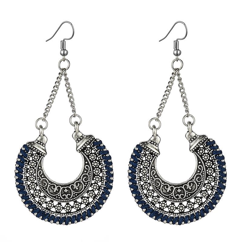 Bohemian Vintage Fashion Rope Wrap Earrings For Women Carved Hollow Geometric Drop Dangle India Earrings Boho Jewelry Wholesale