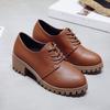 Small leather shoes women's spring and autumn 2025 new round head lace-up high-heeled single shoes women's thick-heeled waterproof table British s
