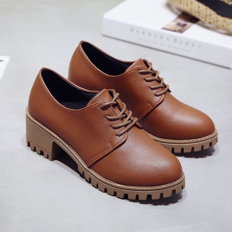Small leather shoes women's spring and autumn 2025 new round head lace-up high-heeled single shoes women's thick-heeled waterproof table British s