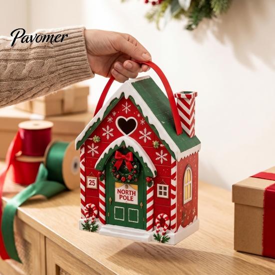 Holiday Treat Containers Christmas House Shaped Candy Boxes with Handles, Festive Cottage And Cookie Packaging for Cookies Party Favors Decorations