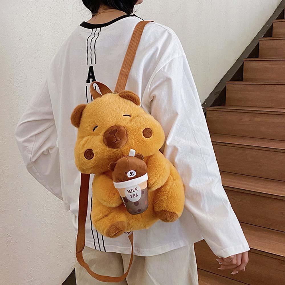 Soft Capybara Plush Backpack Cute Cartoon Daypack Thickened Brown Doll Bag Kids