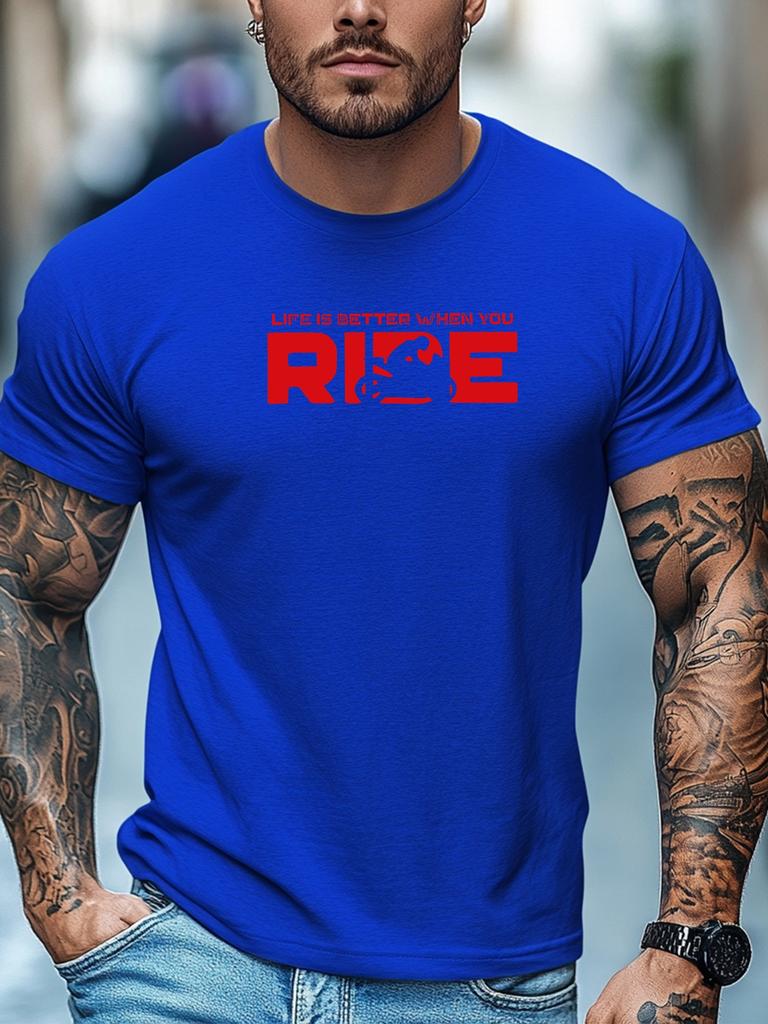 Mens Biking TShirt Life Is Better When You Ride Print Short Sleeve Round Neck Soft Oversized Dynamic Daily Wear