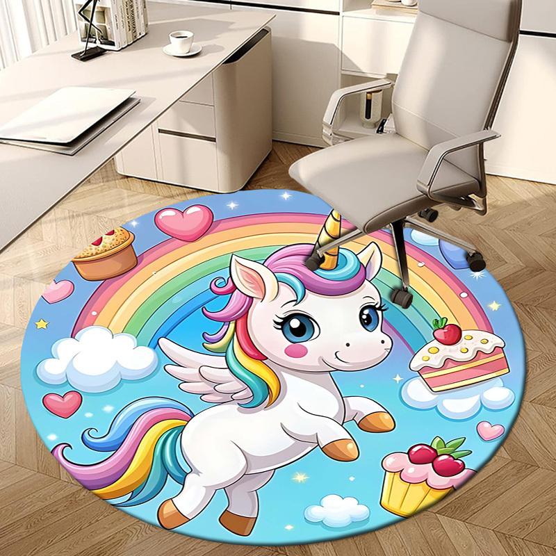 1PC Unicorn Cake Non-Slip Floor Round Carpet, Office, Family, Bedroom, Large Area Rug Indoor Rugs,  Durable Polyester-Z0431