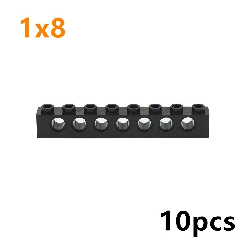 Building Blocks 1x8 with 7 holes Perforated Bricks Assembles Particles Long Beam 3702 Technical MOC Parts 10PCS Toys for Kids