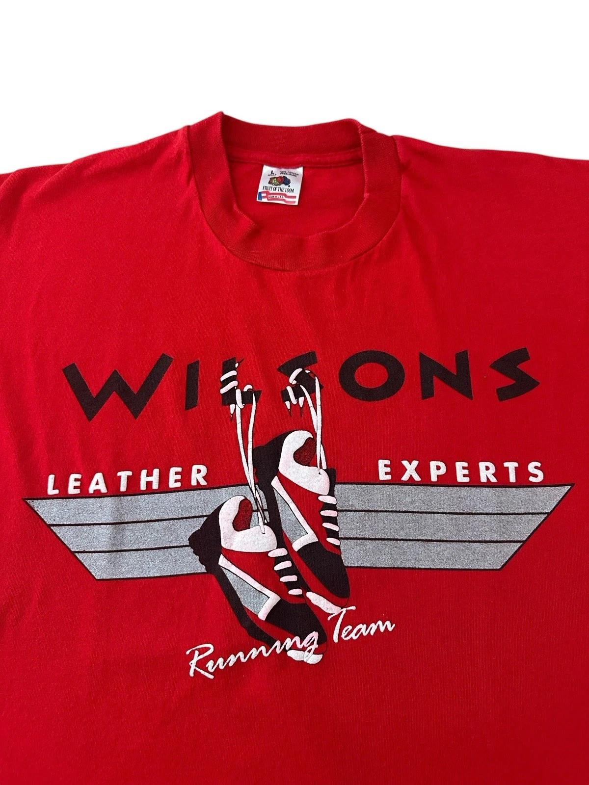 

Vintage Wilsons Leather Running Team T Shirt Men’s Large Red 90’s USA Promo S