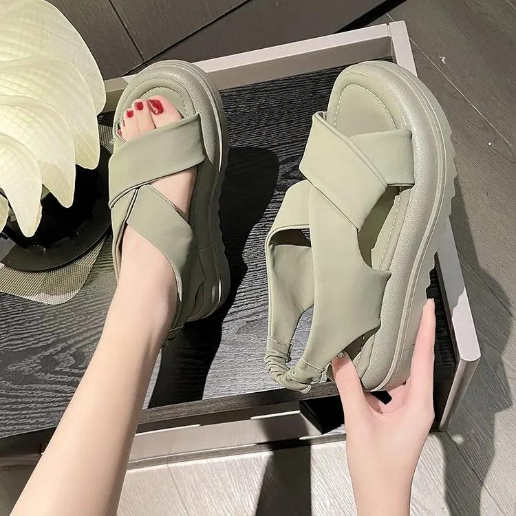 Fashion Women's Sandals Casual 2025 Summer Straight Buckle Open Toe Rubber Sole PU Solid Beach Fashion Sandals Women Sandalias Mujer