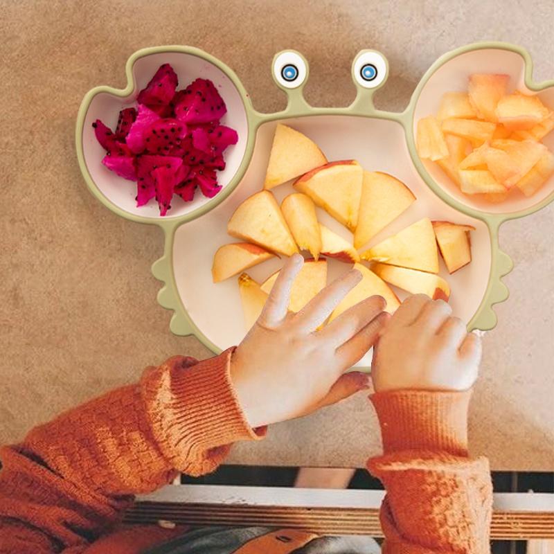 Silicone Dinner Plate Baby Bowl, Cartoon Crab Divider Bowl, Anti-fall Auxiliary Training