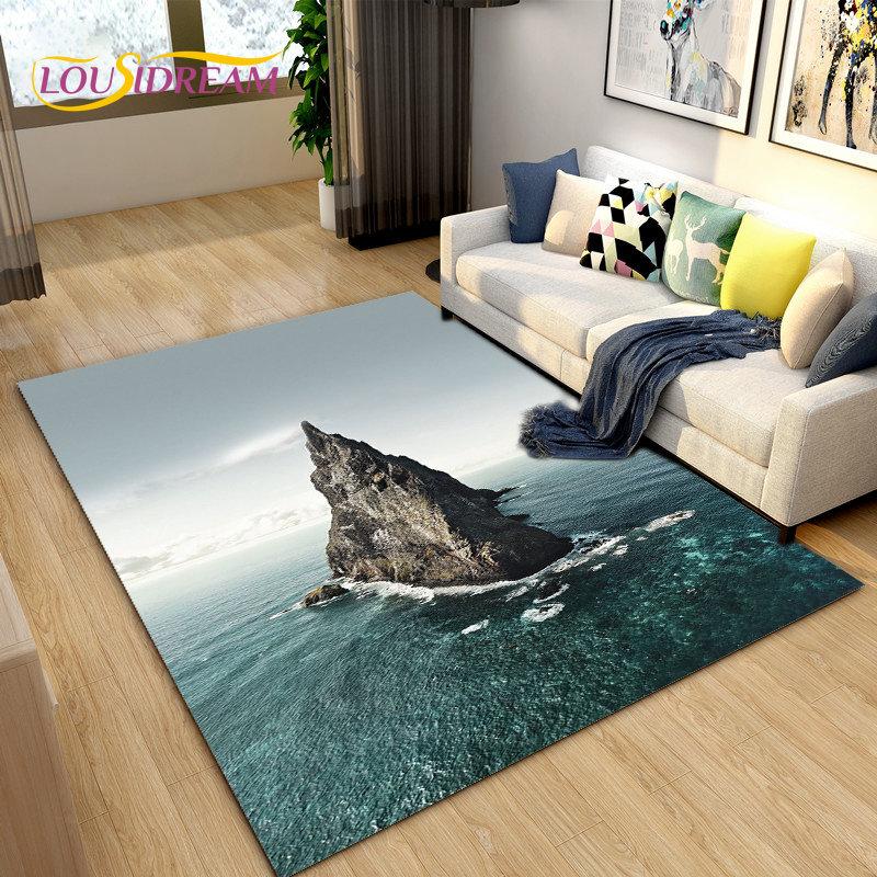 3D Ocean Seawater Beach Water Scenery Area Rug,Carpet Rug for Living Room Bedroom Sofa Doormat Decoration,Kid Non-slip Floor Mat