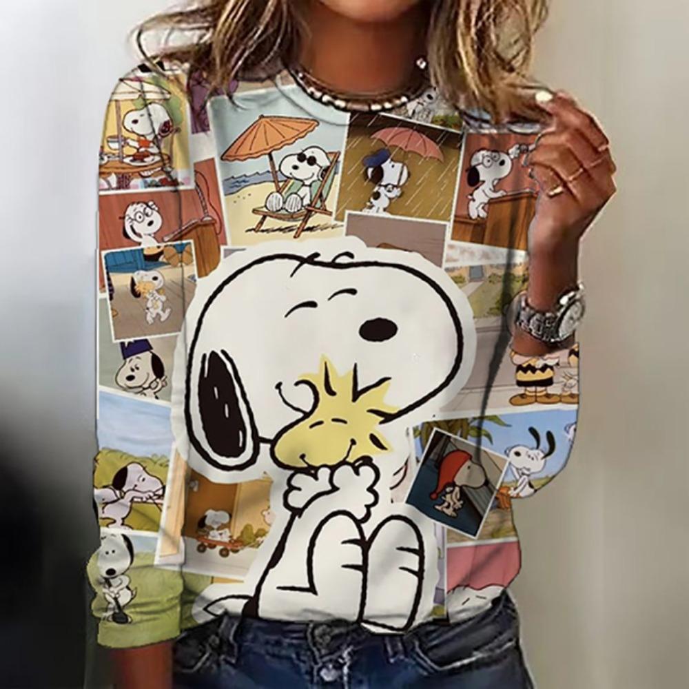 Fashion Women's T shirt Snoopy printed Daily Sweatshirt Casual Long Sleeve Crew Neck Spring Fall sportswear