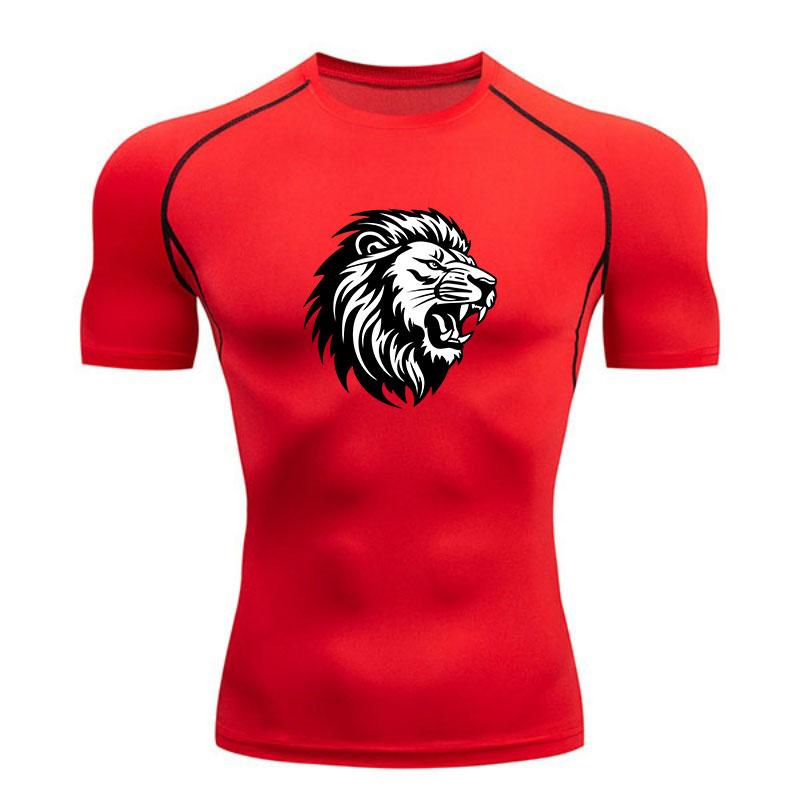 Men's Compression Athletic T-Shirt, Roaring Lion Head Print