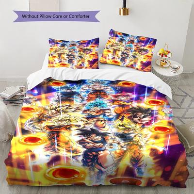 Dragon Ball Super Pattern Bedding,Quilt Set Quilt Cover Pillowcase Home Birthday Gift (1 * Duvet Cover + 2 * Pillowcase, Without Core)