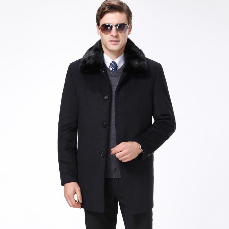 

Пальто чоловіче вовняне вовняне середньої довжини з лацканами, знімна підкладка з золотистої норки, комір з натурального хутра, хутряне пальто, зима 170