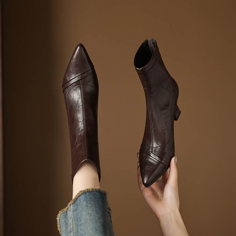 Krazing Pot Microfiber Pointed Toe Thin High Heels Modern Boots Size 42 Zip Plus Size Women Elastic Ankle Boots