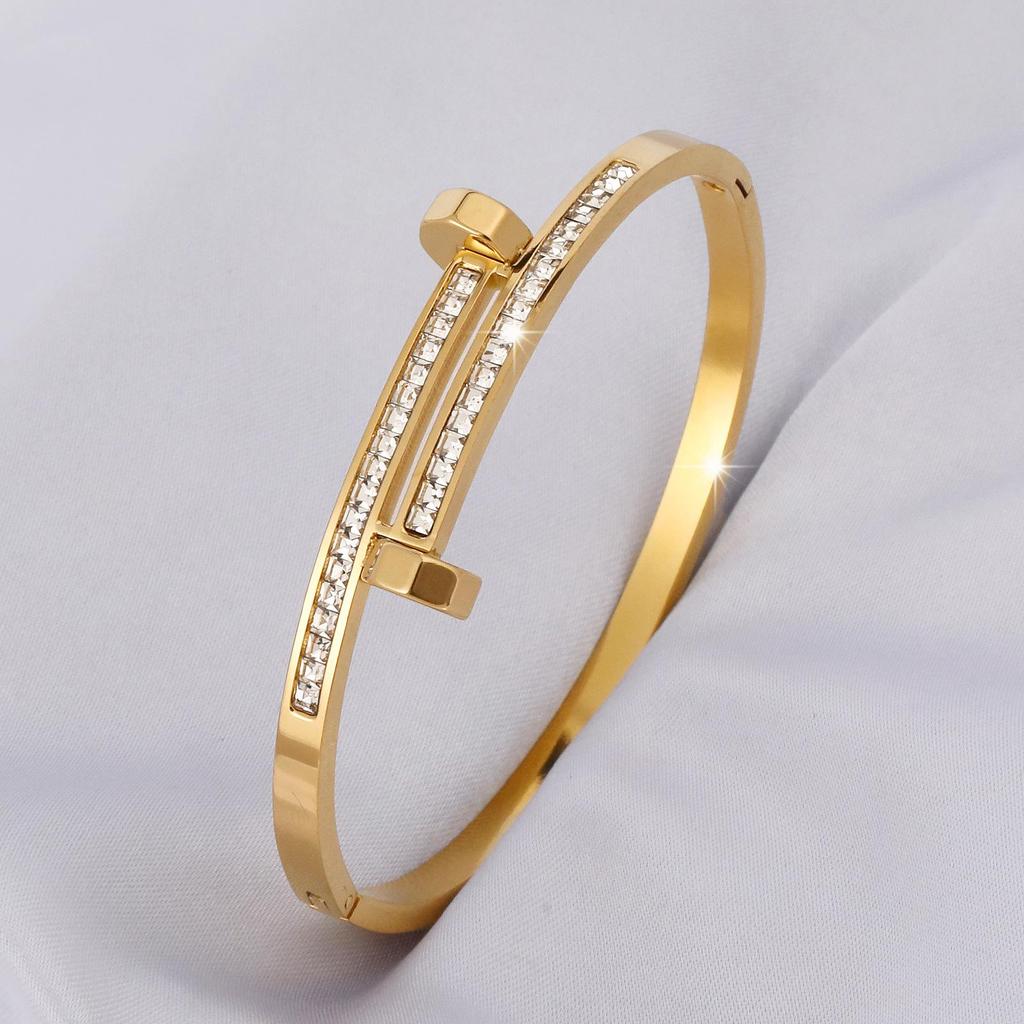 18K Gold Plated Stainless Steel Diamond Nail Bracelet