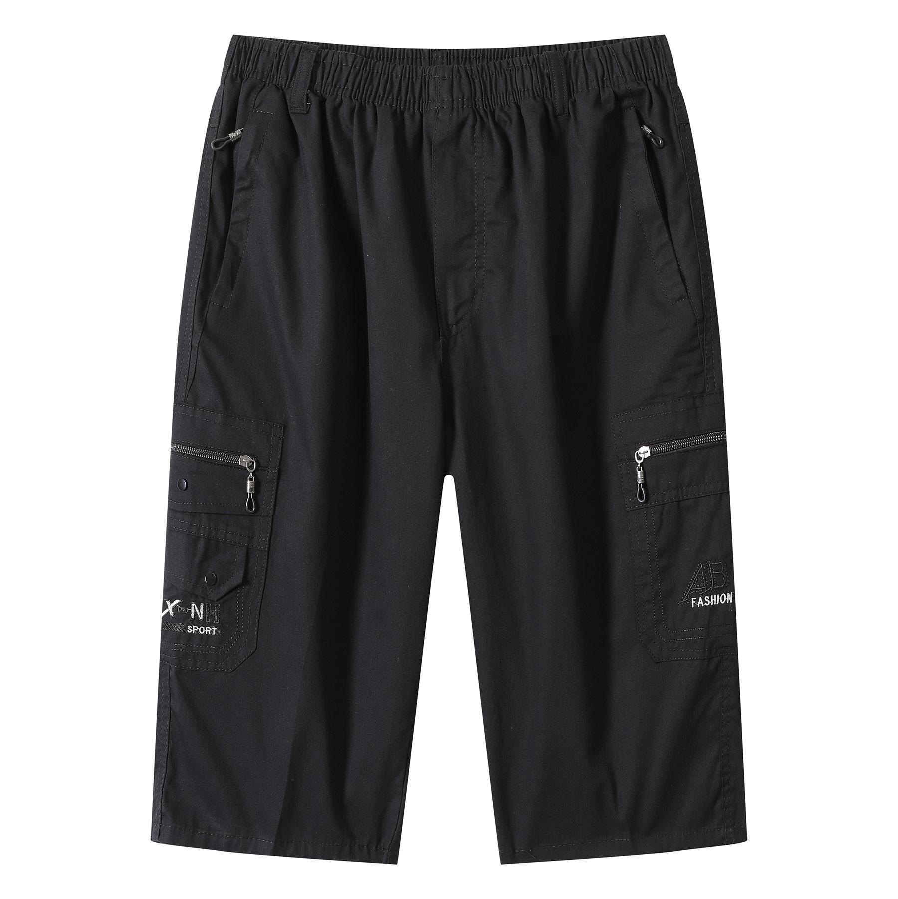 

Multi Zip Pocket Middle-aged Pants, Casual 7-inch Pants, Men s Elastic Pants L чёрный