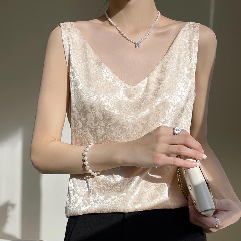 Hodvábna saténová potlačená camisole s výstrihom do V