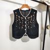 Short Sleeveless Embroidered Knitted Vest for Spring and Summer Fashionable Hollowed-out Crocheted Top Cardigan for Spring and Autumn