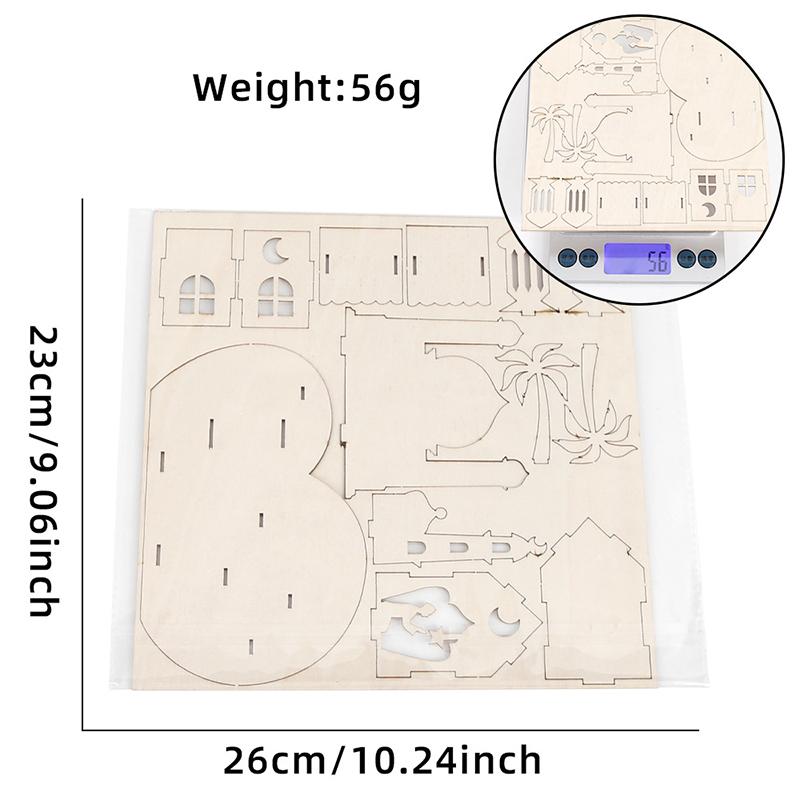 1set Islamic Castle Table Ornaments Eid Mubarak Wooden DIY Puzzle for Home Decoration 2026 Ramadan Muslim Party Supplies Gifts