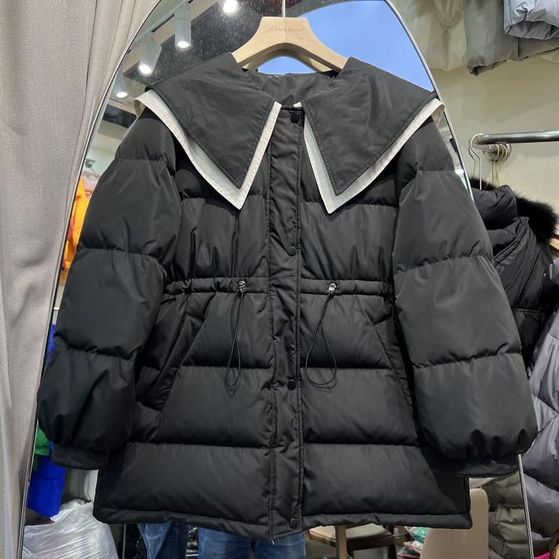 

Уличный теплый пуховик, новинка 2022 года, двухслойный темно-синий воротник, модная темпераментная куртка на утином пуху one size