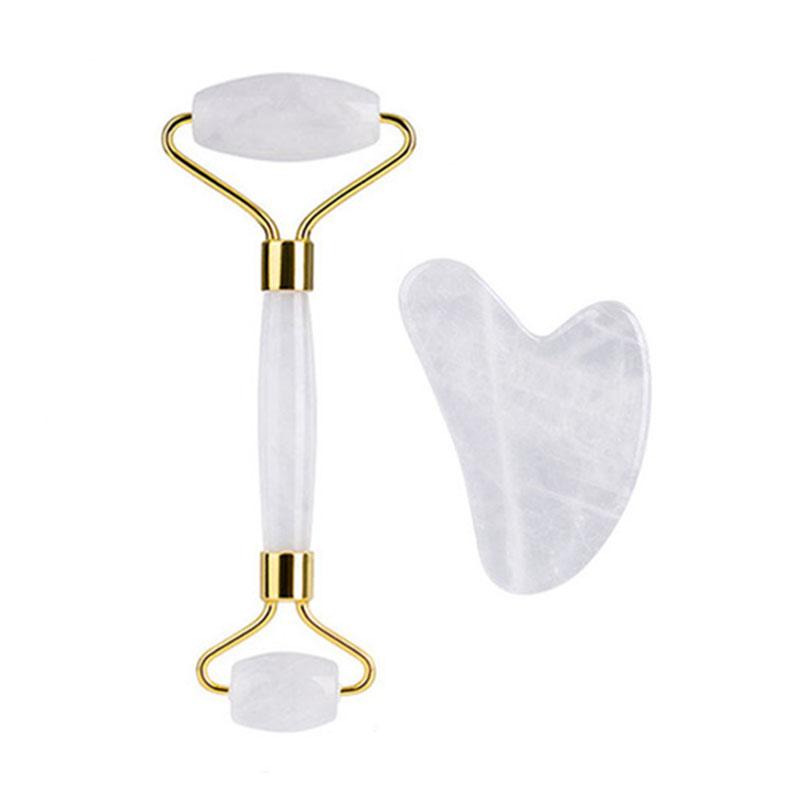 2/3/4 Stück Natürlicher Rosenquarz Obsidian Jade Roller Gua Sha Stein Set Gouache Schaber Gesichtsstraffung Anti-Falten Hautpflege Werkzeuge